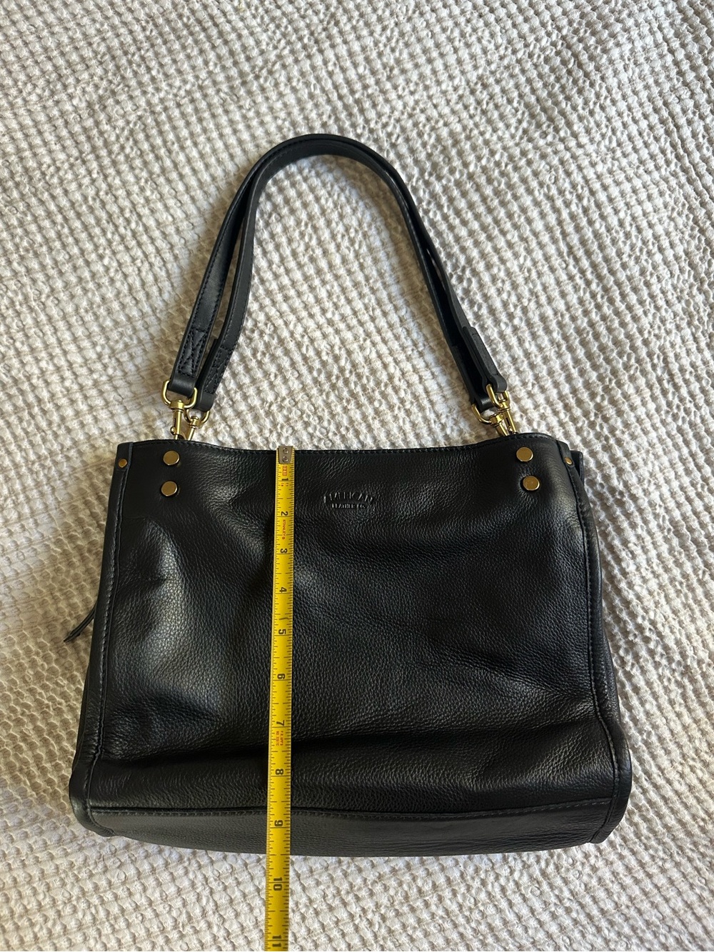 Black Genuine Leather Shoulder Bag with Gold Hardware - Picture 15 of 16